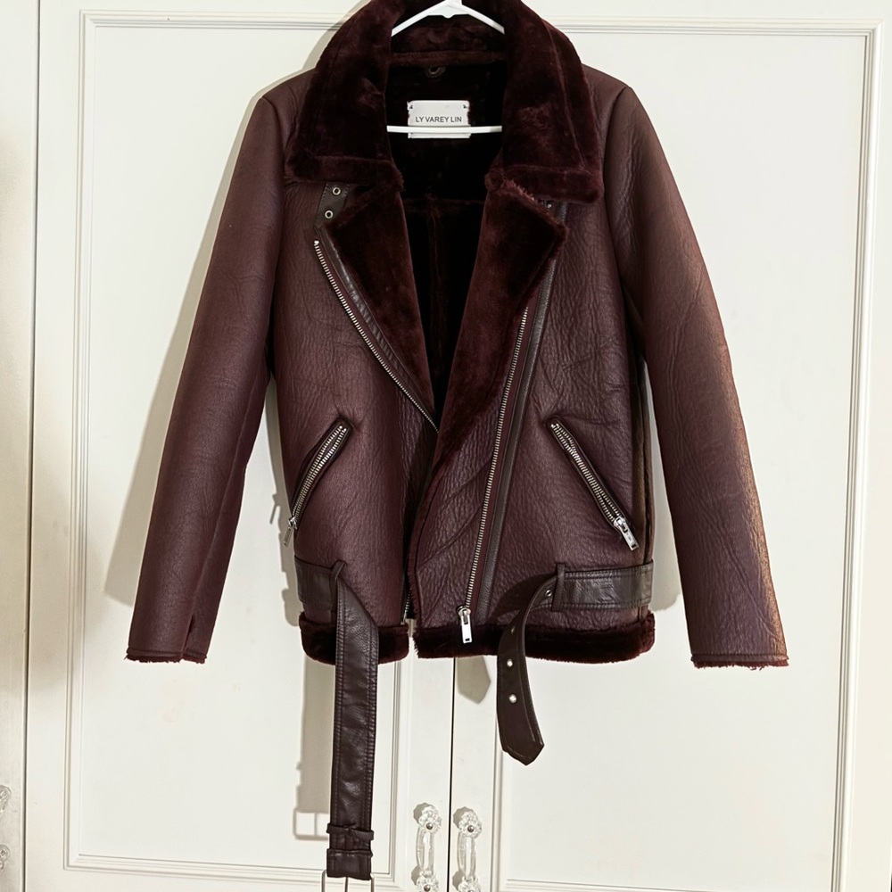 Maroon Sherpa fur lined jacket